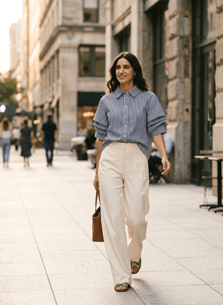 Ruched Sleeve Stripe Top - High Call Outfitters