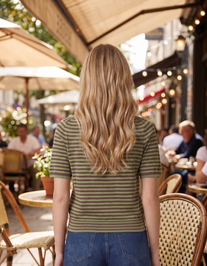 Short Sleeve Stripe Knit Sweater