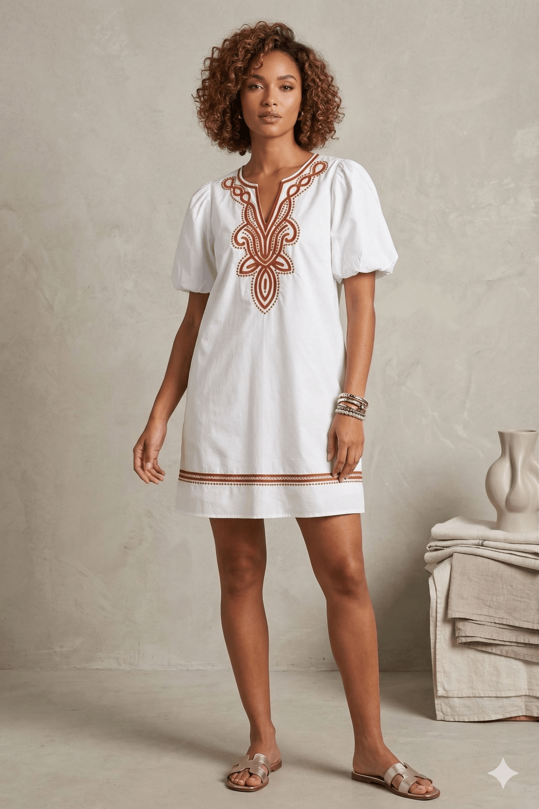 Embroidered Puff Sleeve Dress - High Call Outfitters