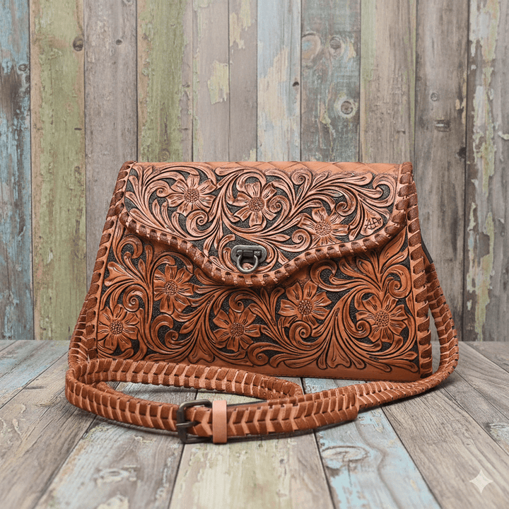 Whipstitched Foldover Tooled Handbag from American Darling - High Call Outfitters