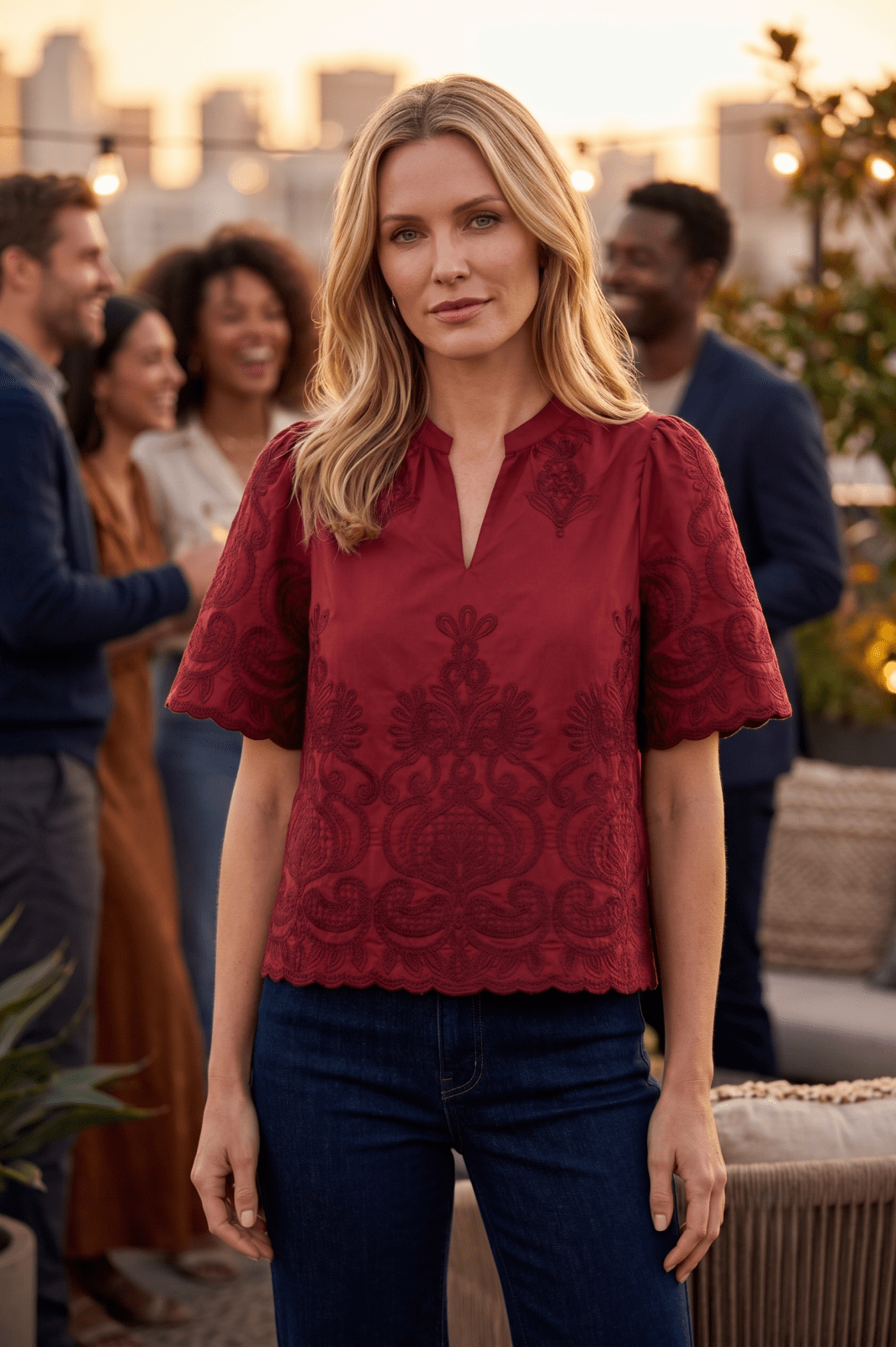 Embroidered Puff Sleeve Top - High Call Outfitters