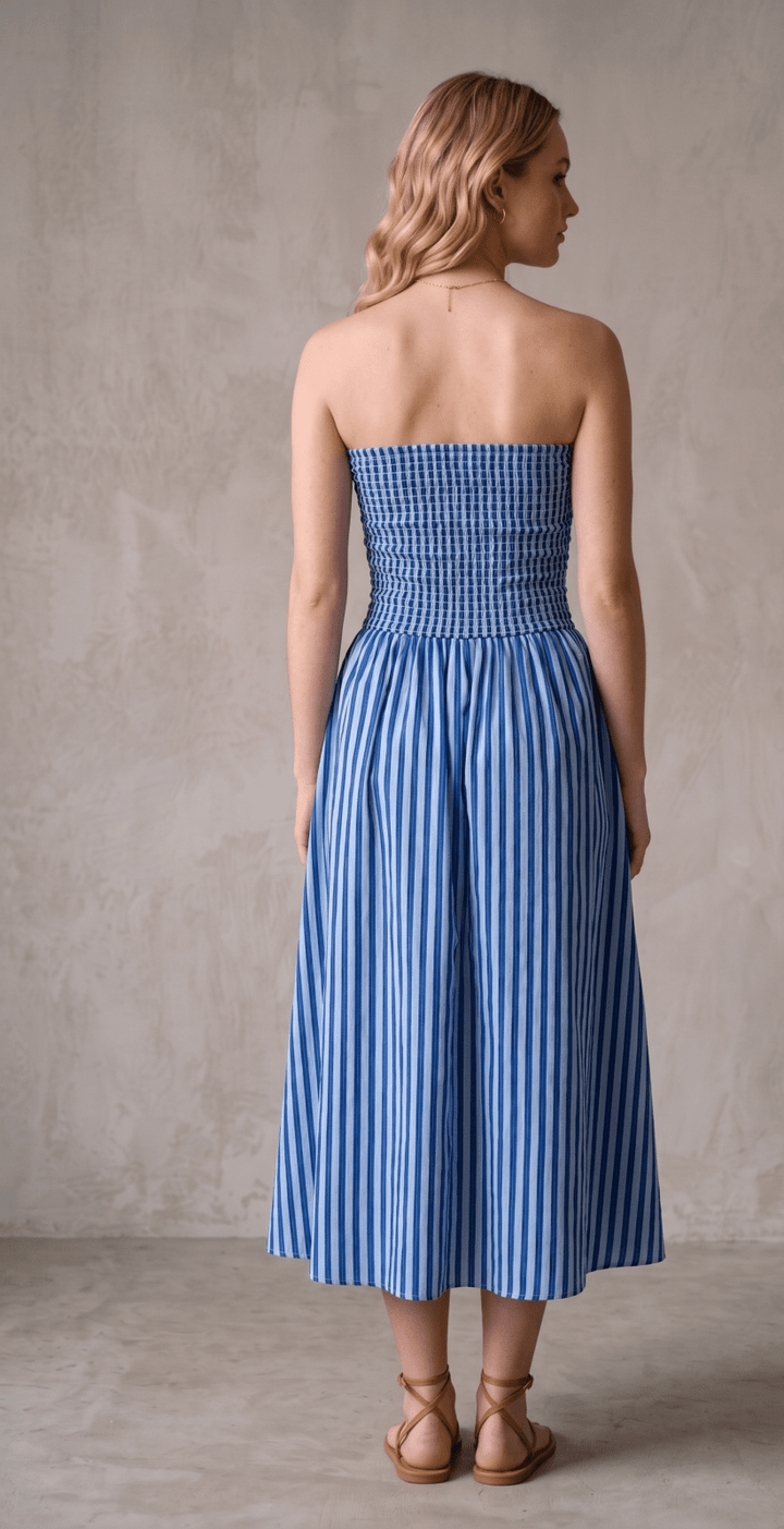 Coastal Stripe Cotton Tube Maxi Dress - High Call Outfitters