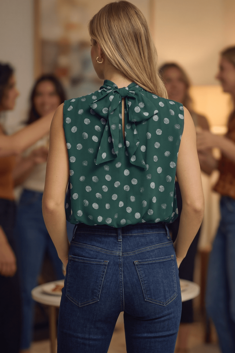 Sleeveless Polka Dot Crossover Top - High Call Outfitters