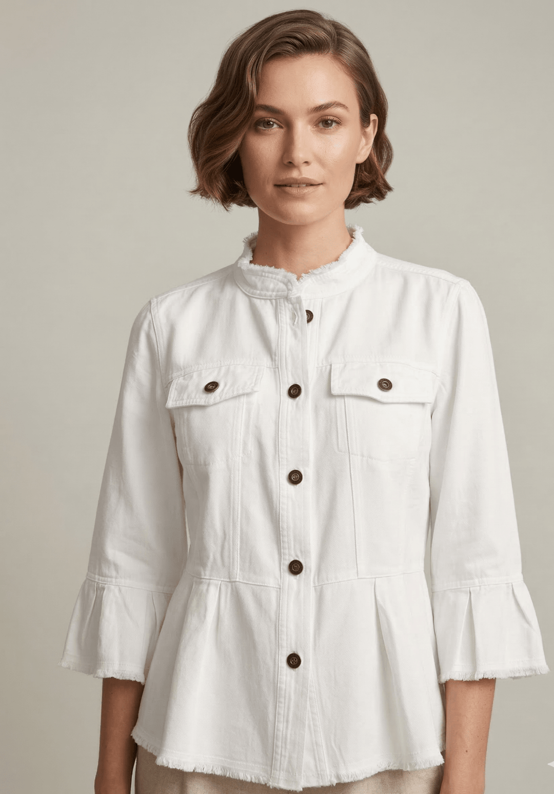 Button Front Peplum Jacket from Multiples - High Call Outfitters