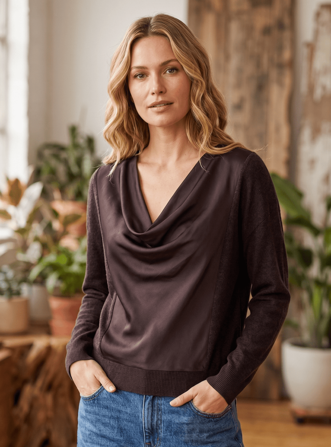 Drape Neck Hybrid Sweater from Liverpool - High Call Outfitters
