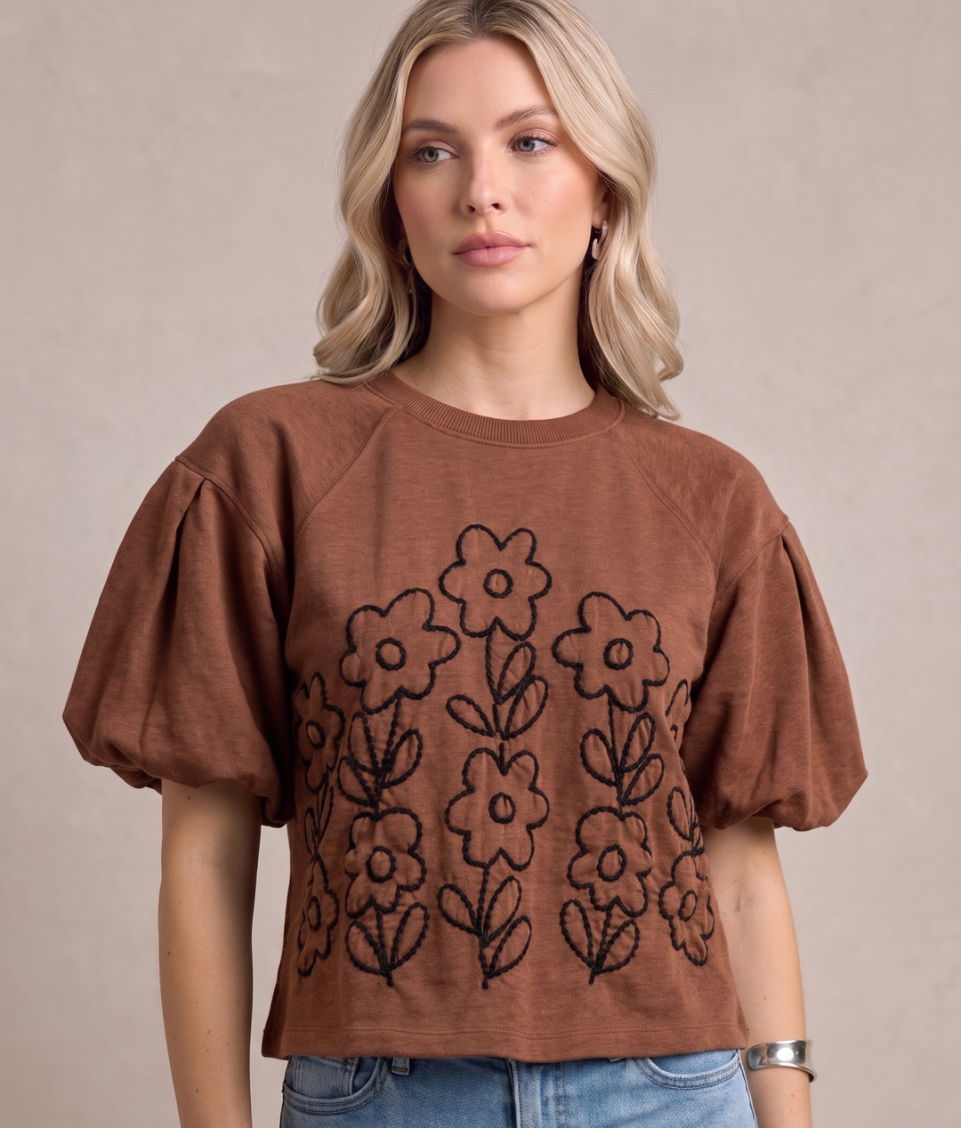 French Terry Crewneck with Floral Embroidery from Ivy Jane