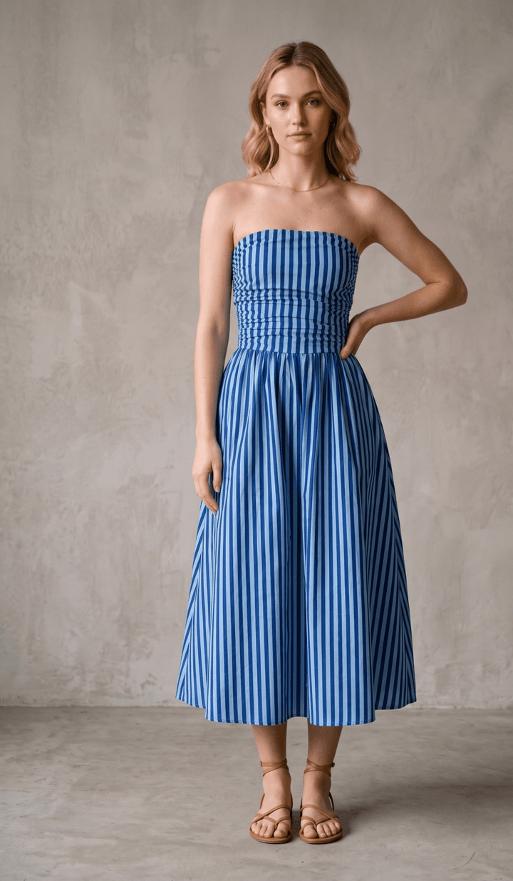 Coastal Stripe Cotton Tube Maxi Dress - High Call Outfitters