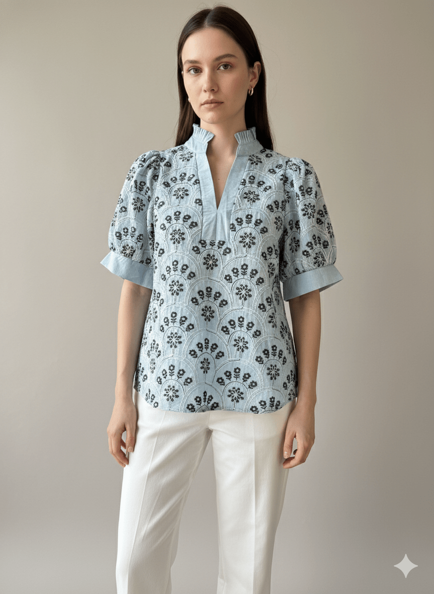 Embroidered Sequin Floral Top - High Call Outfitters