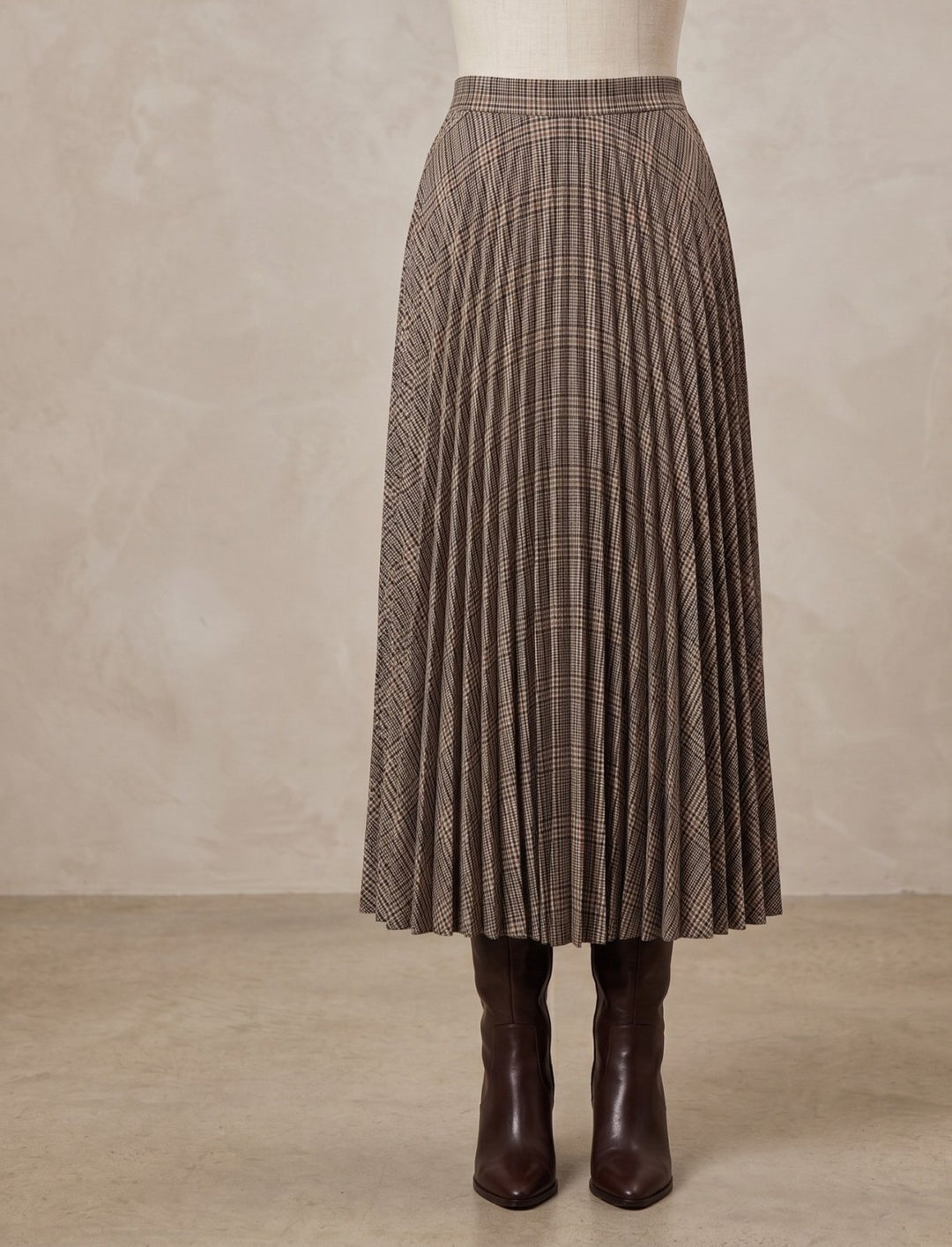 Plaid Pleated Midi Skirt