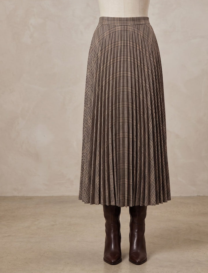 Plaid Pleated Midi Skirt