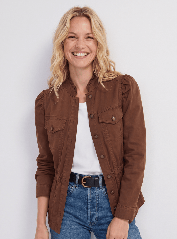 Puff Sleeve Trucker Jacket with Ruffle Collar from Liverpool - High Call Outfitters