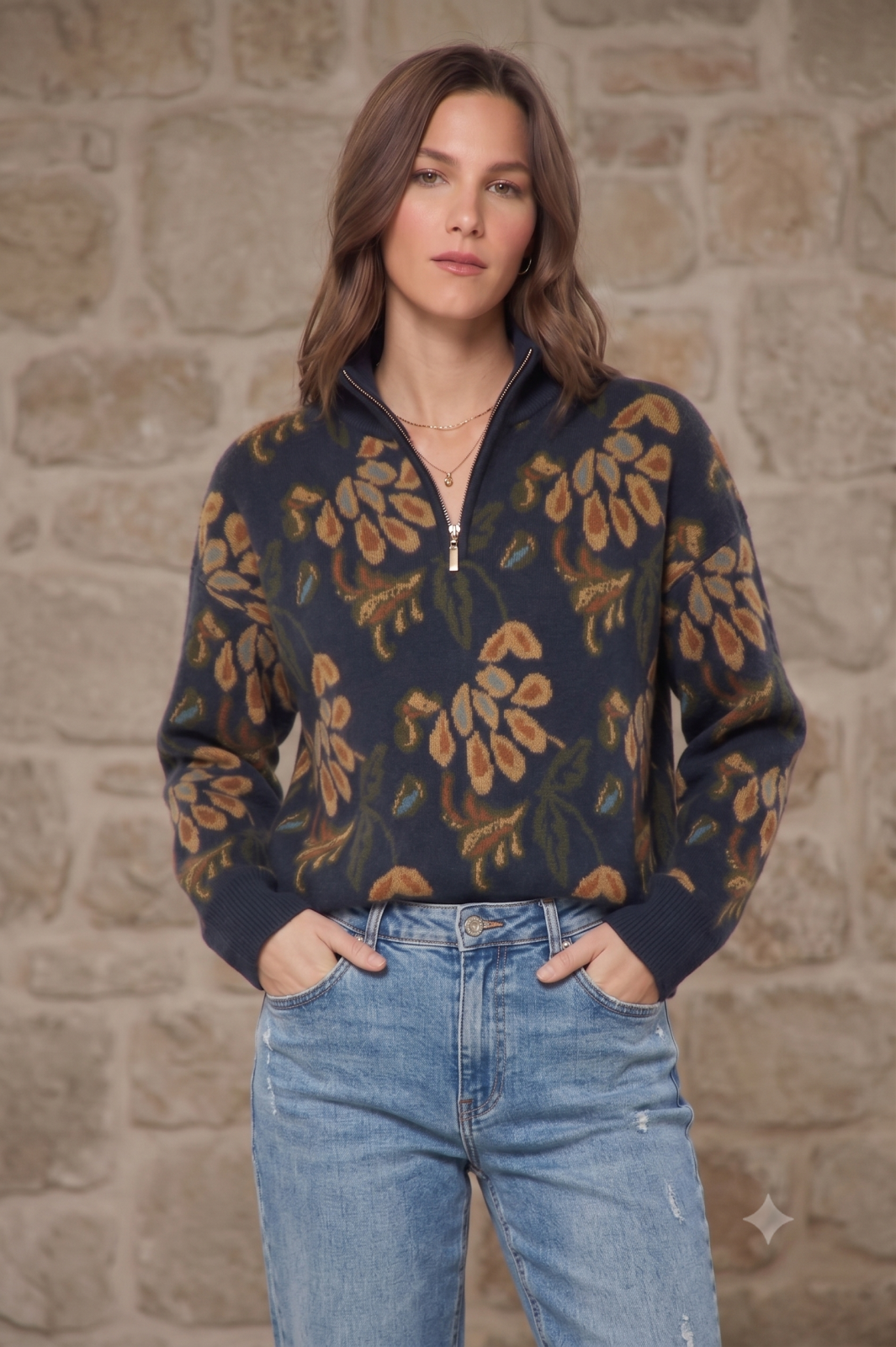 1/2 Zip Pattern Sweater