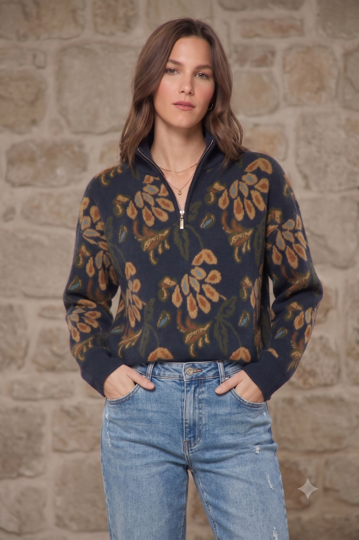 1/2 Zip Pattern Sweater