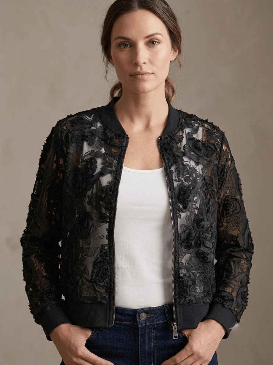 Lace Zip Front Jacket from Multiples - High Call Outfitters