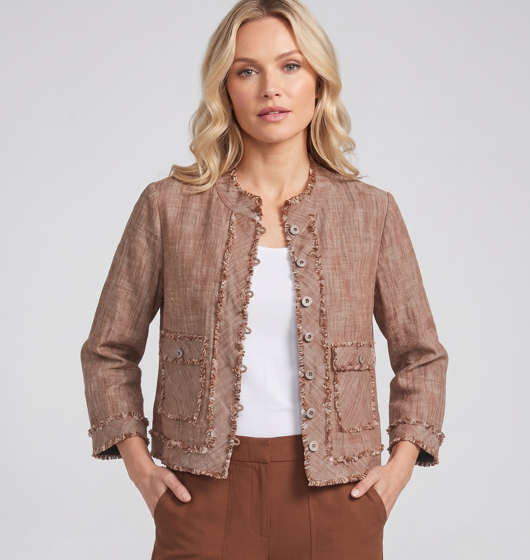 Woven Cross-Dyed Stand Collar 3/4 Sleeve Fitted Jacket from Multiples - High Call Outfitters