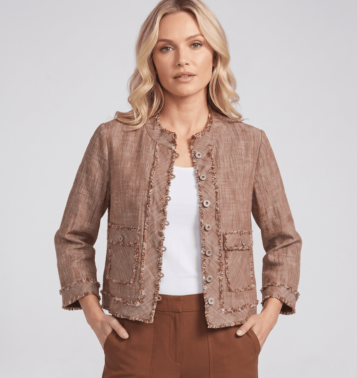 Woven Cross-Dyed Stand Collar 3/4 Sleeve Fitted Jacket from Multiples