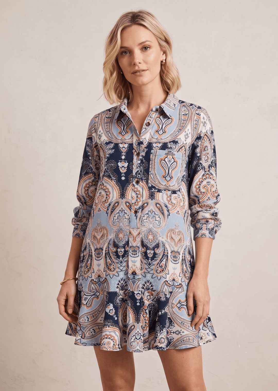 Paisley Flounce Shirt Dress from Uncle Frank - High Call Outfitters