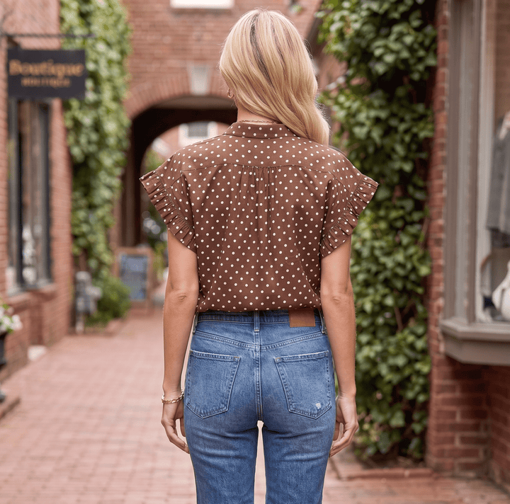 Polka Dot Ruffled Sleeve Top - High Call Outfitters