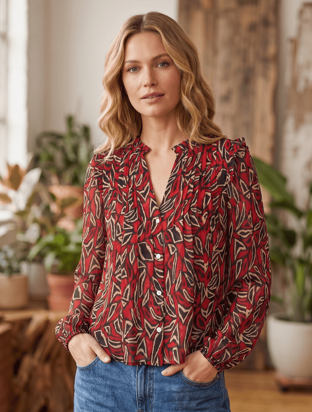 Pintuck Printed Blouse from Liverpool - High Call Outfitters