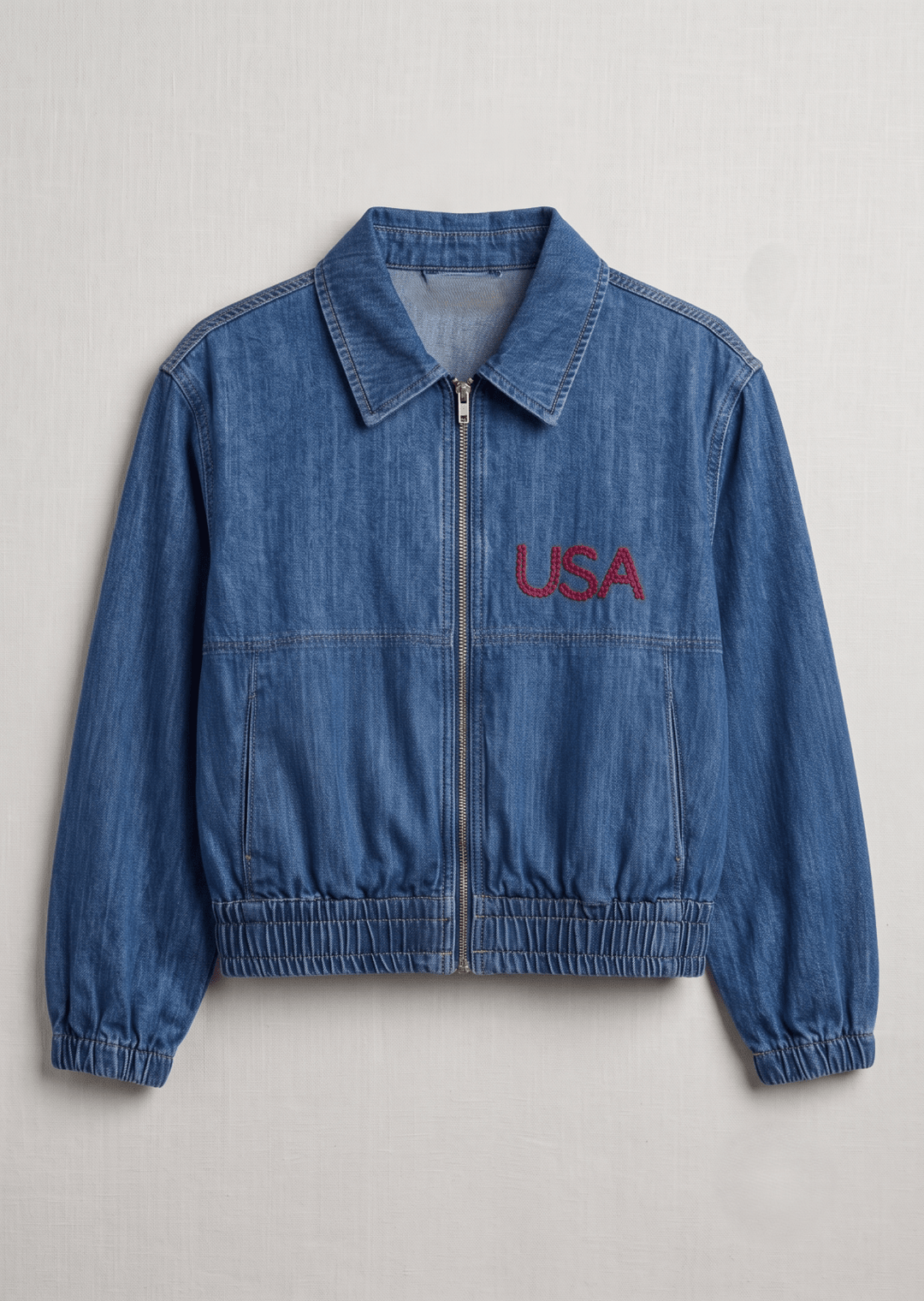 Denim Flag Embroidered Bomber Jacket from Ivy Jane - High Call Outfitters