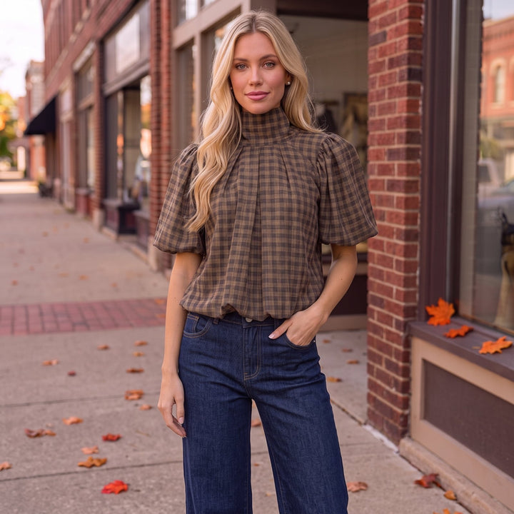 Gingham Tie Back Bubble Top - High Call Outfitters