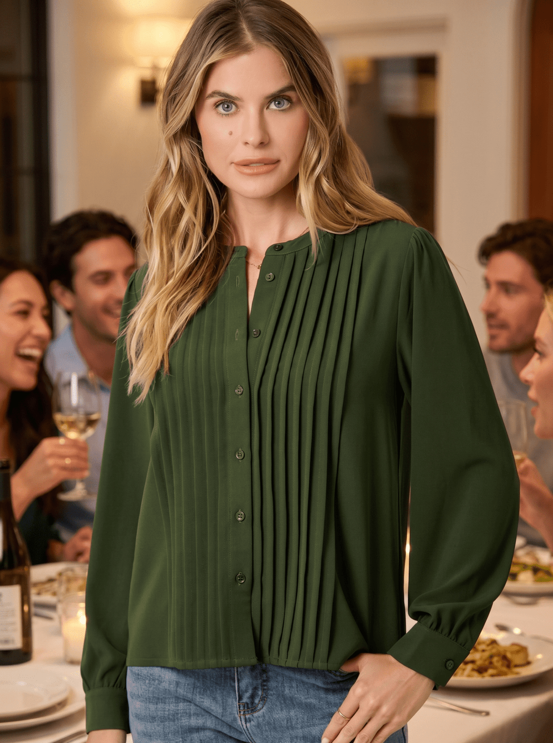 Front Pleated Button Down Shirt - High Call Outfitters