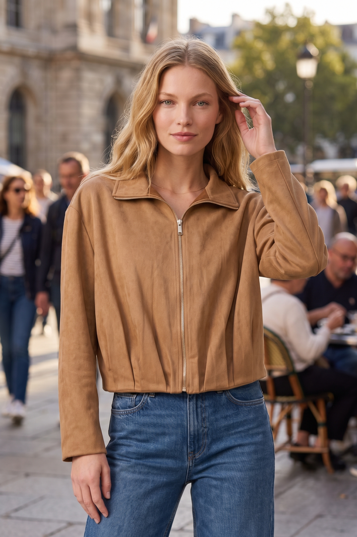 Faux Suede Bomber Jacket