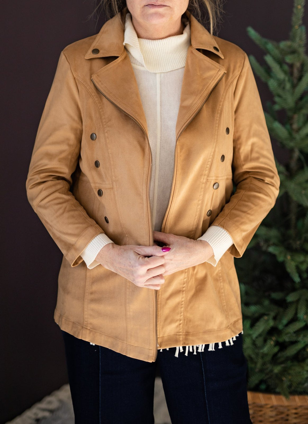 3/4 Sleeve Faux Suede Jacket from Multiples - High Call Outfitters