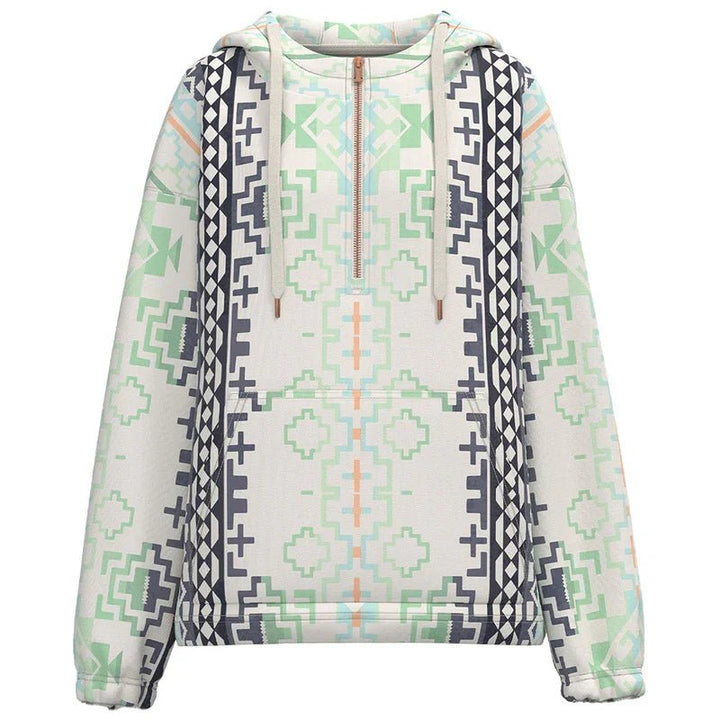 Mazatlan Women's Gardenia Cream Hoody with Multi Color Aztec Pattern All Over from Hooey - High Call Outfitters