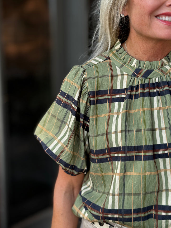 Ruffled Neckline Plaid Top from THML