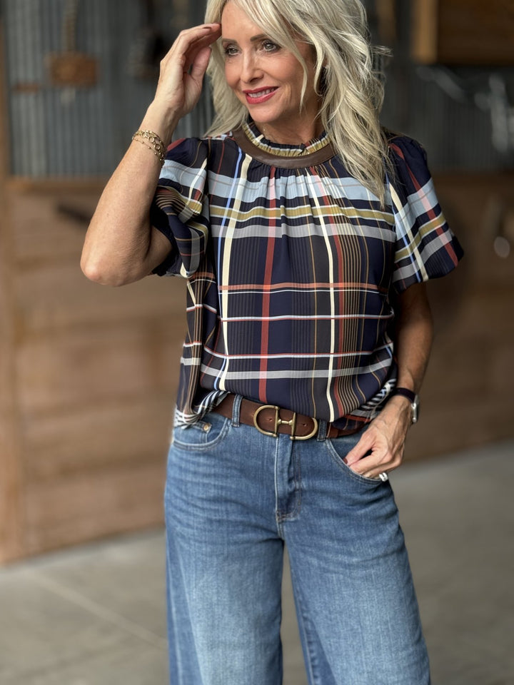 Ruffle Neck Stripe Top from THML