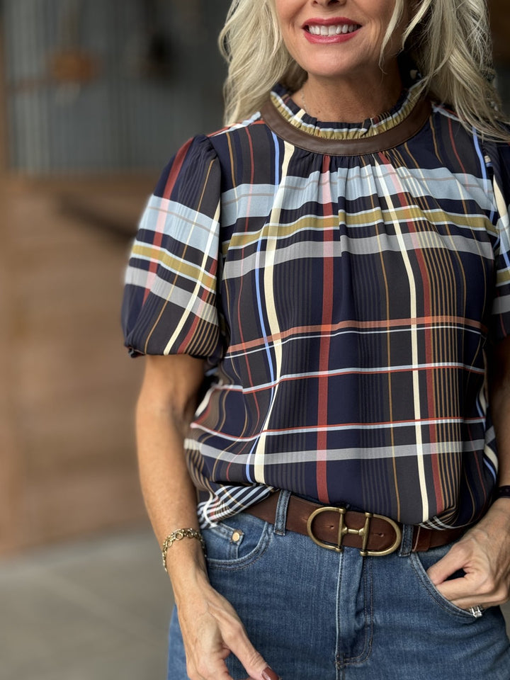 Ruffle Neck Stripe Top from THML