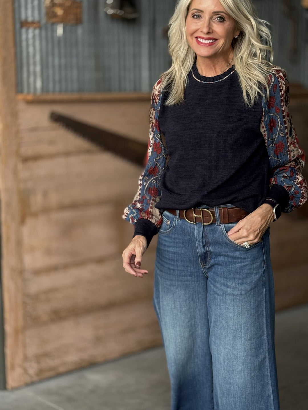 Long Sleeve Mixed Media Top from THML