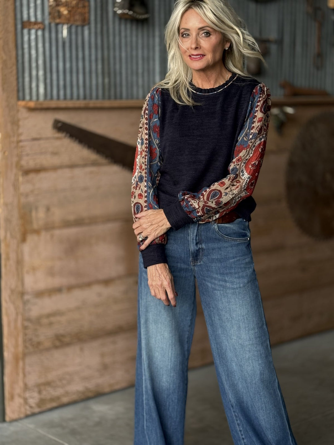 Long Sleeve Mixed Media Top from THML