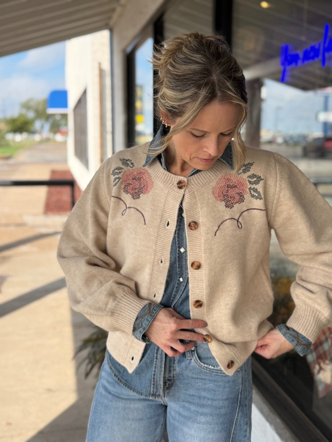 Floral Cross Stitch Cardigan