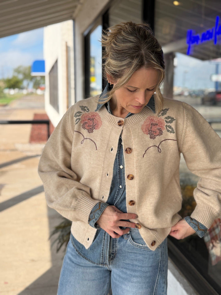 Floral Cross Stitch Cardigan
