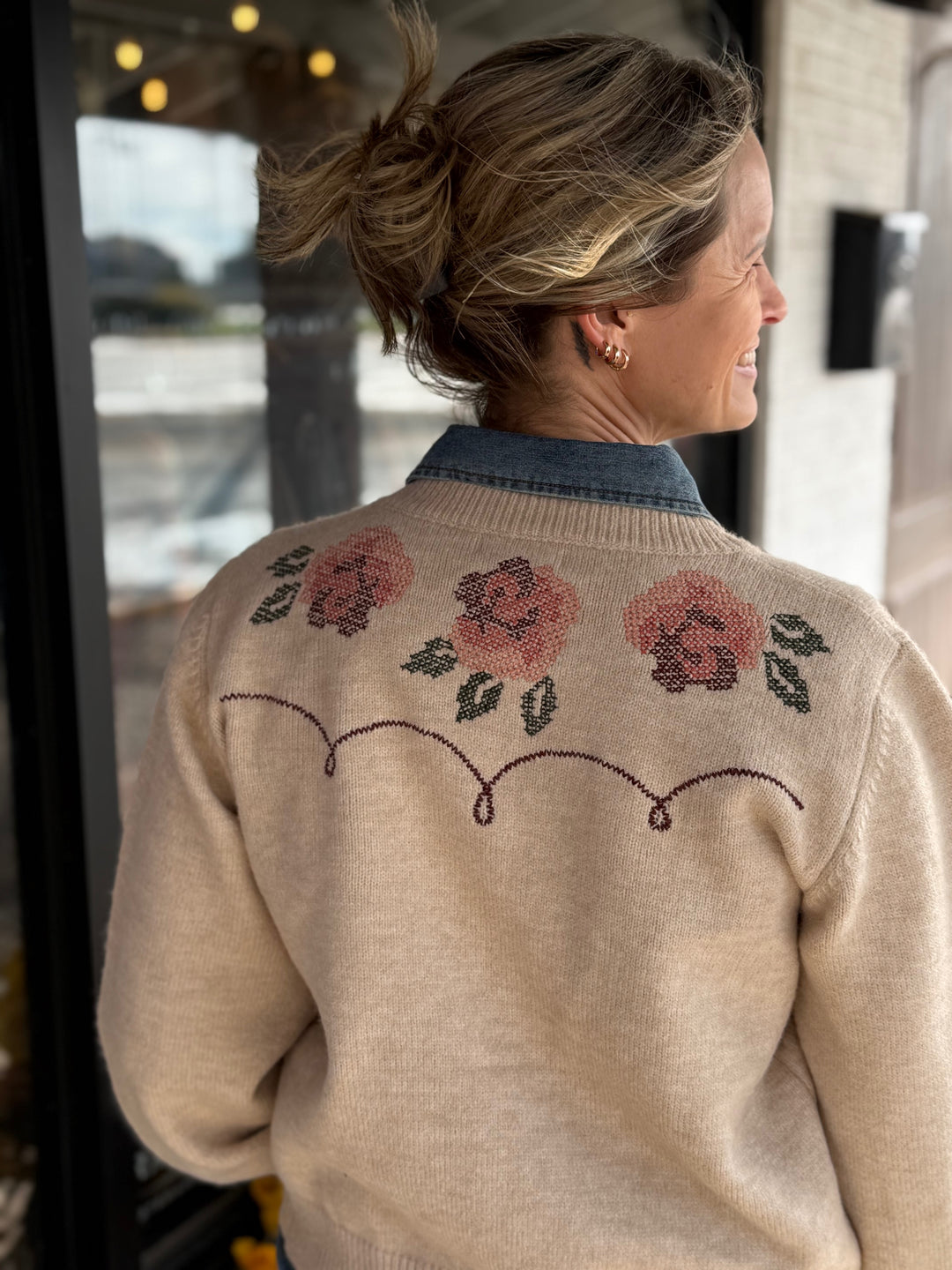 Floral Cross Stitch Cardigan