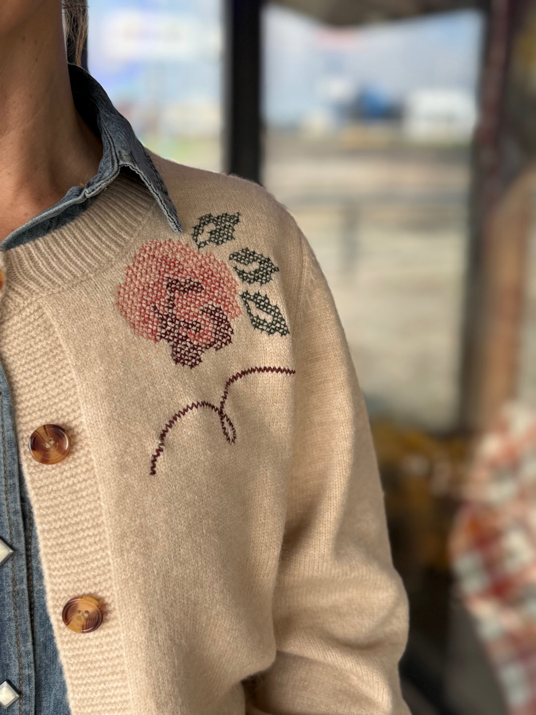 Floral Cross Stitch Cardigan