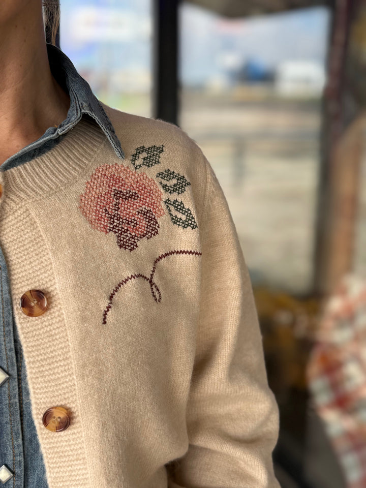 Floral Cross Stitch Cardigan