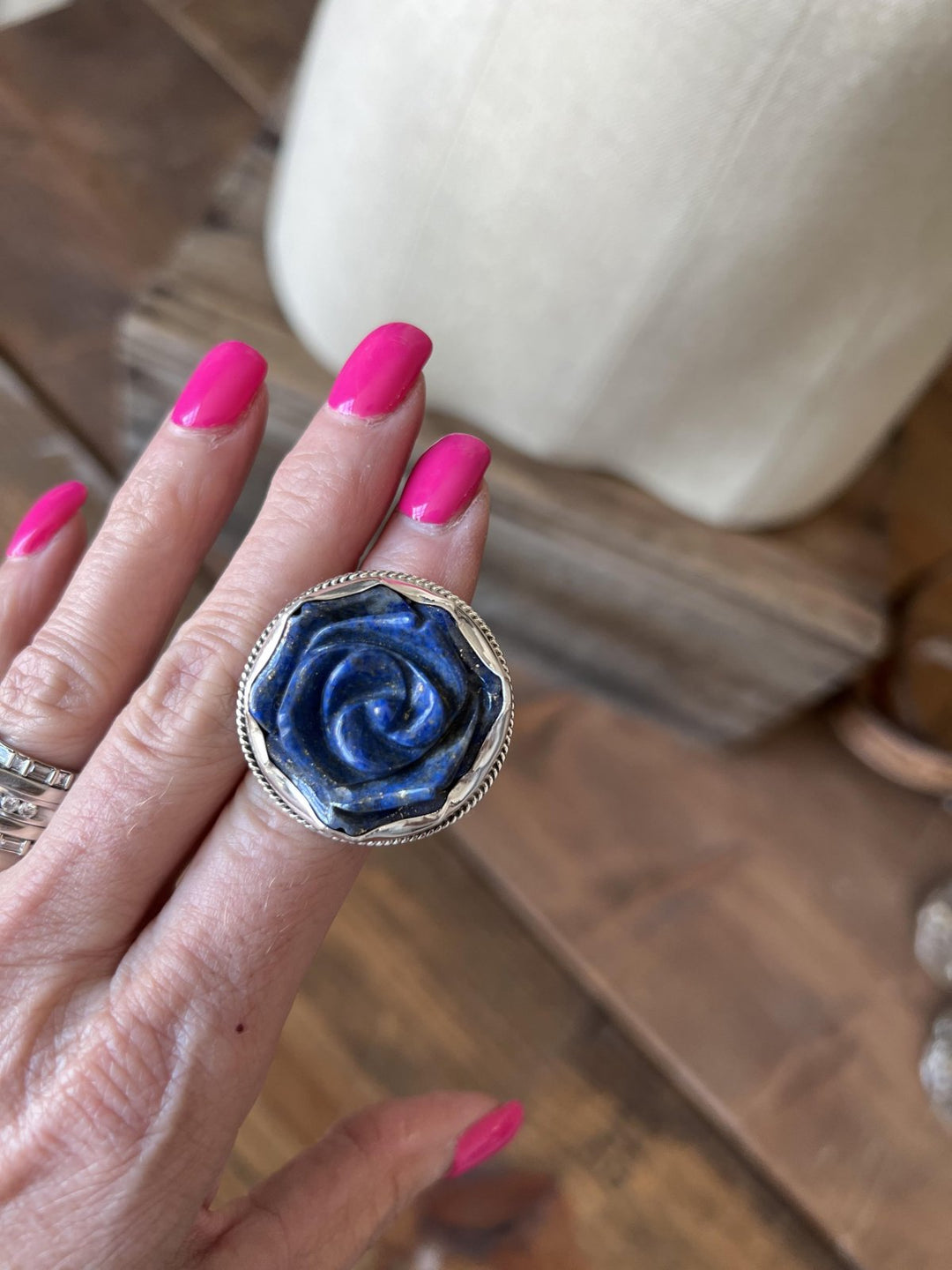 Lapis Flower Adjustable Ring