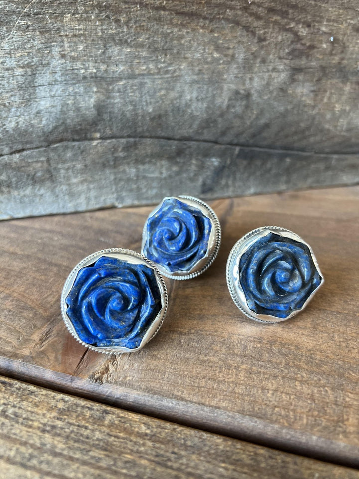 Lapis Flower Adjustable Ring