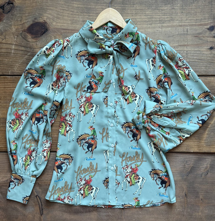 Western Print Tie Front Top