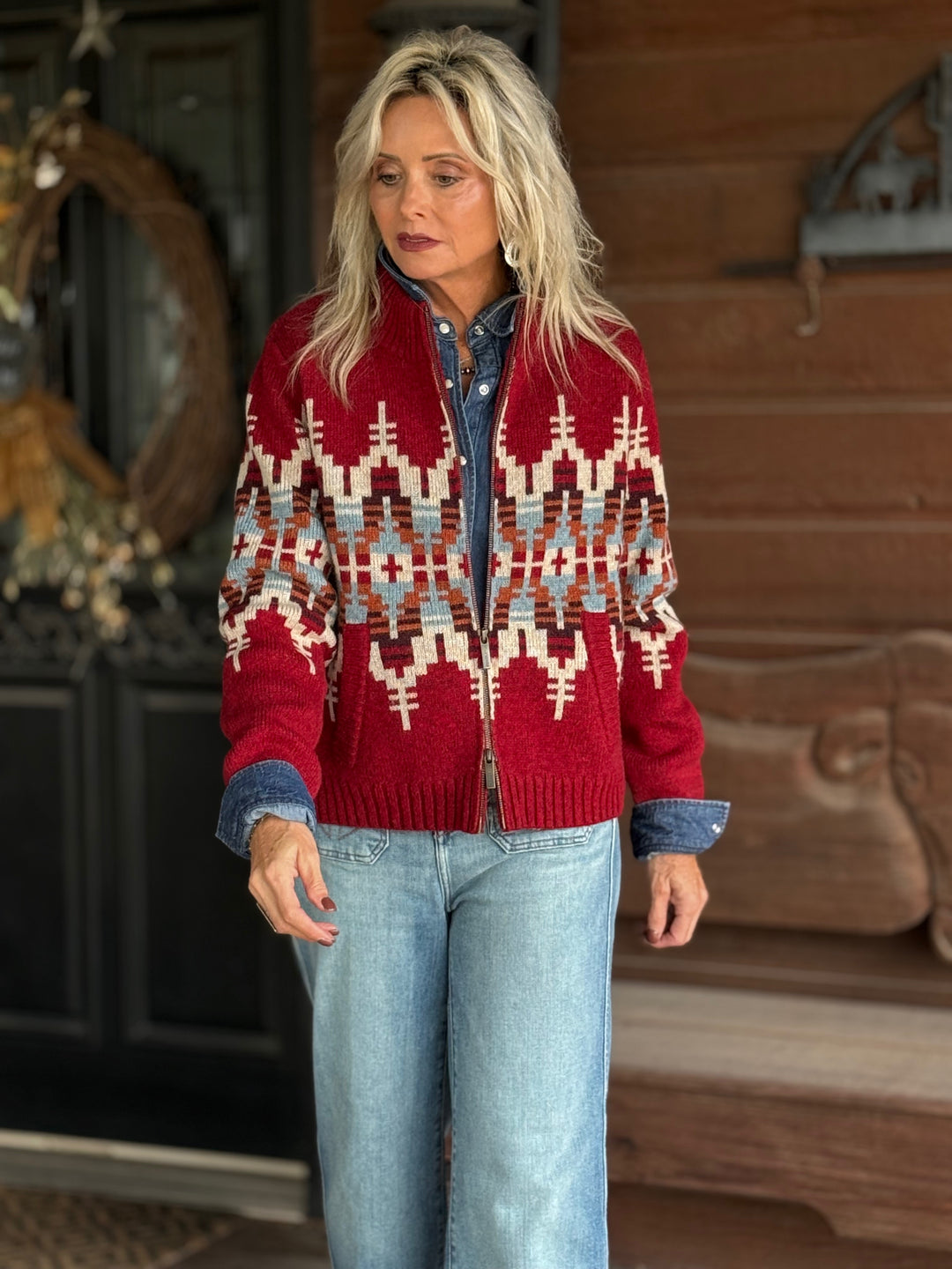 Graphic Wool Zip Up Cardigan from Pendleton