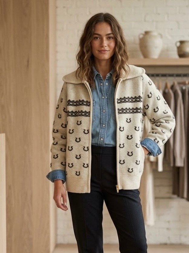 Horseshoe Zip Front Cardigan