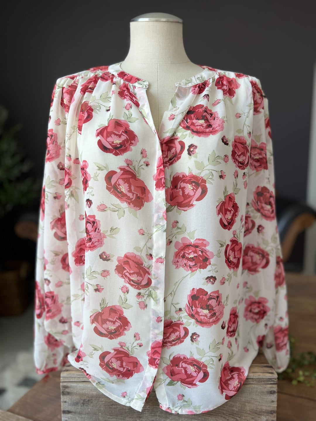 Floral Print Long Sleeve Blouse - High Call Outfitters