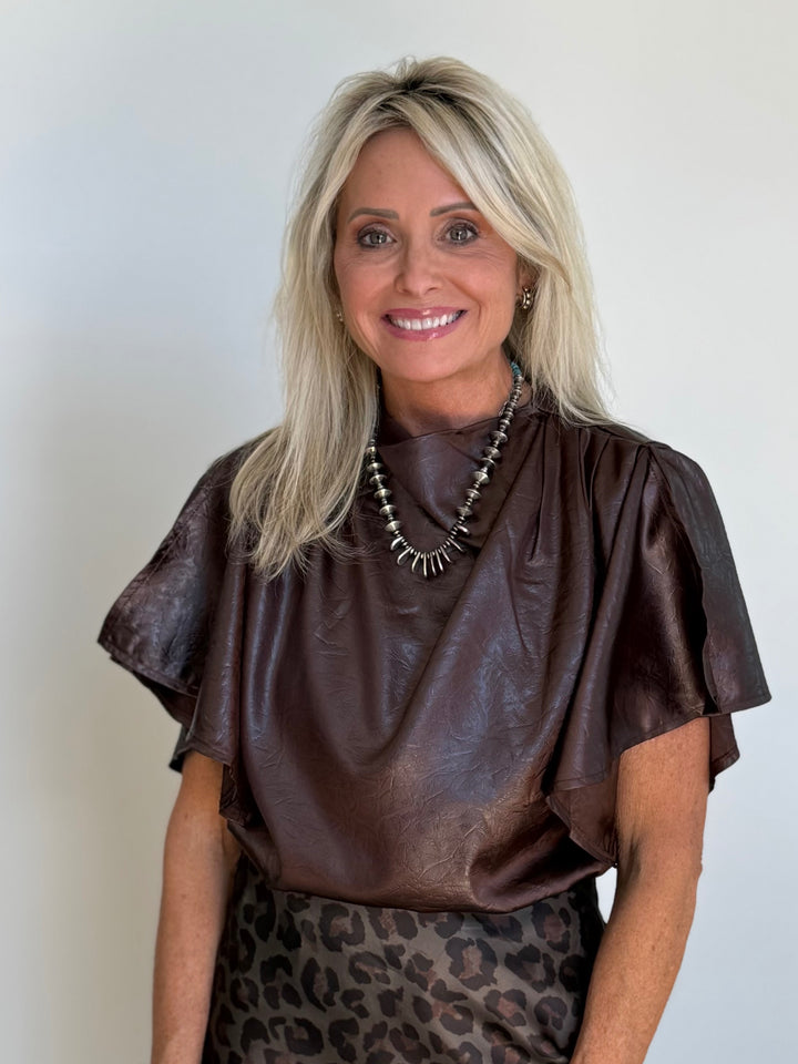 Leather Look Flowy Sleeve Top from THML