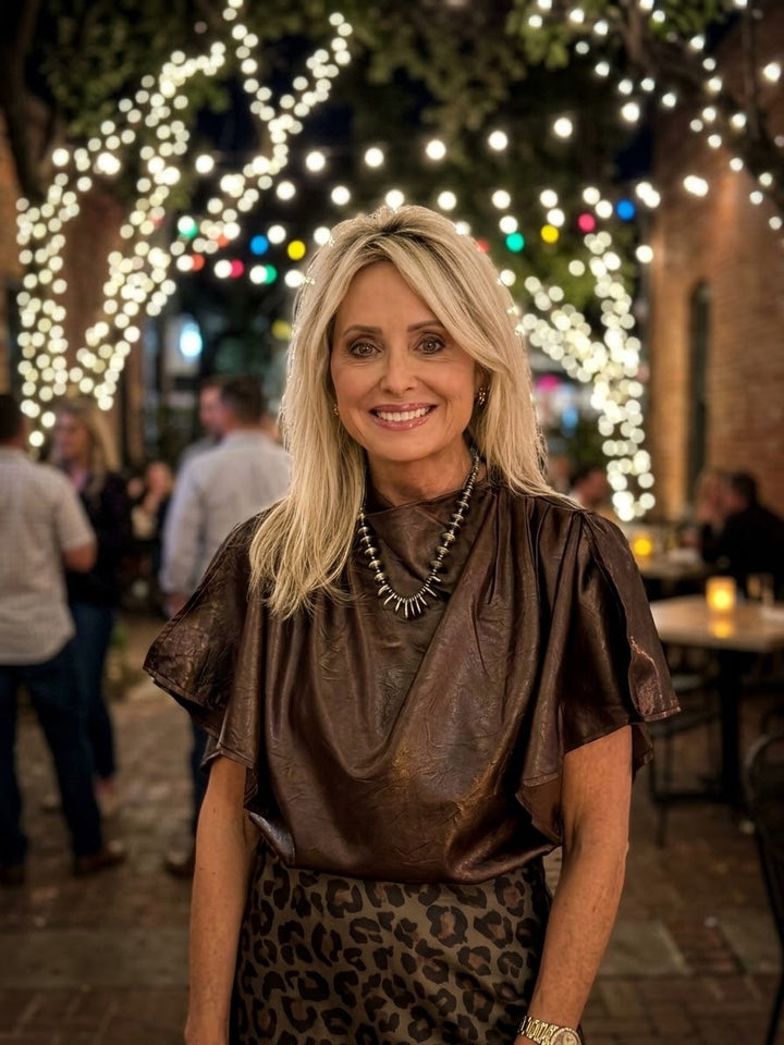 Leather Look Flowy Sleeve Top from THML
