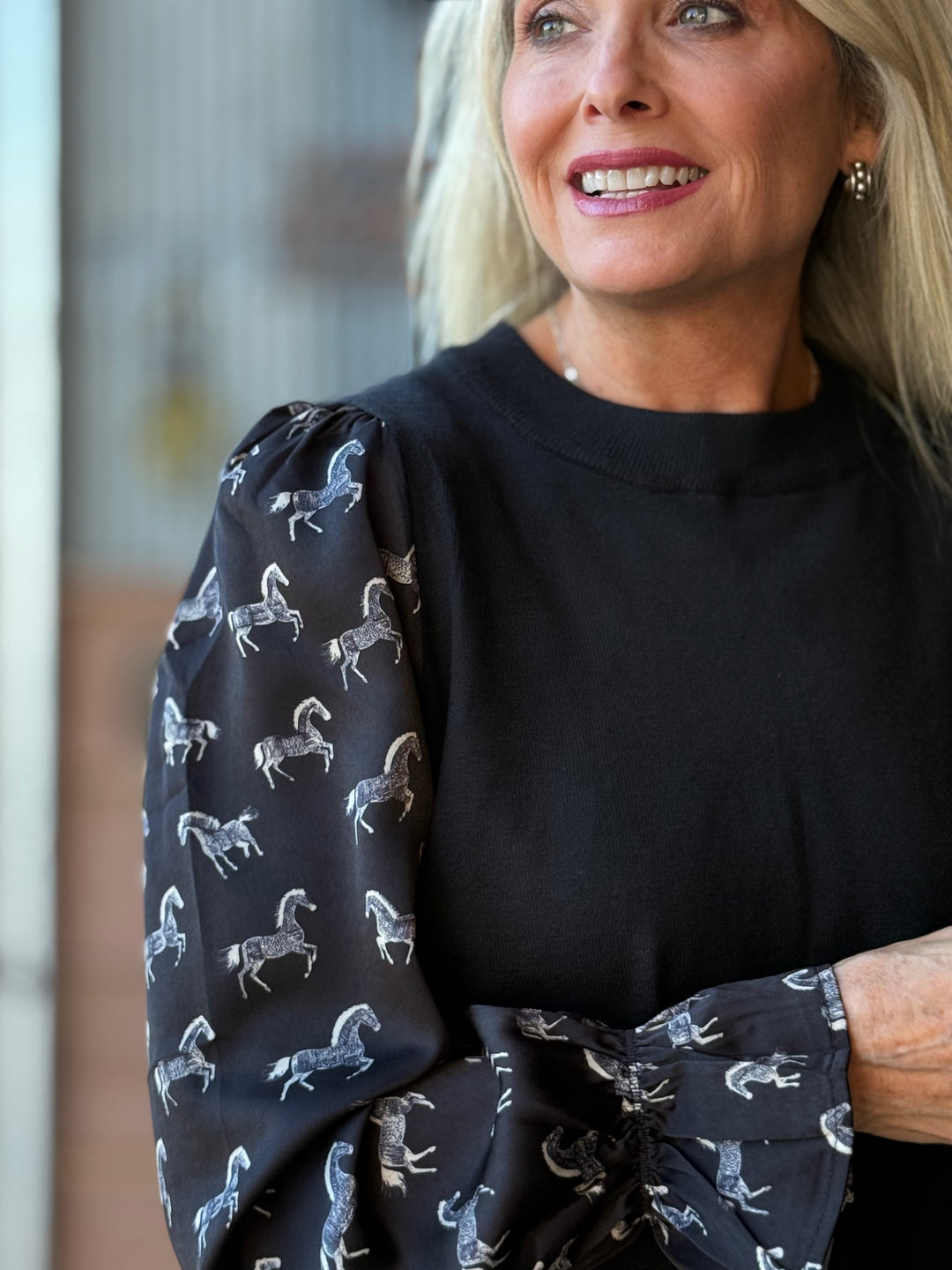 Horse Print Sleeve Top from THML - High Call Outfitters