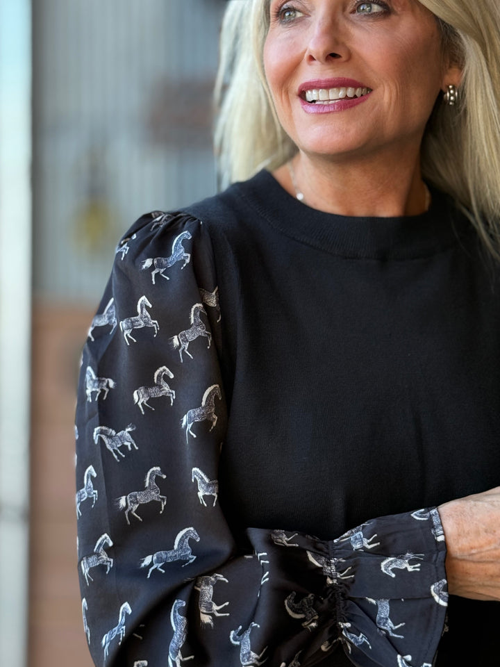 Horse Print Sleeve Top from THML - High Call Outfitters