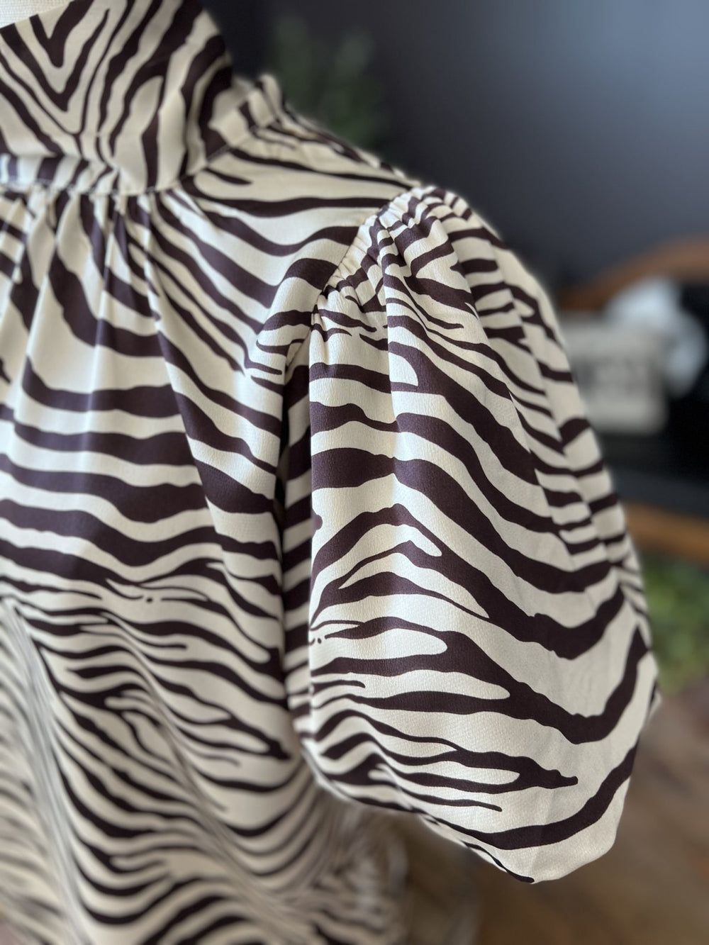 Zebra Print Puff Sleeve Top - High Call Outfitters